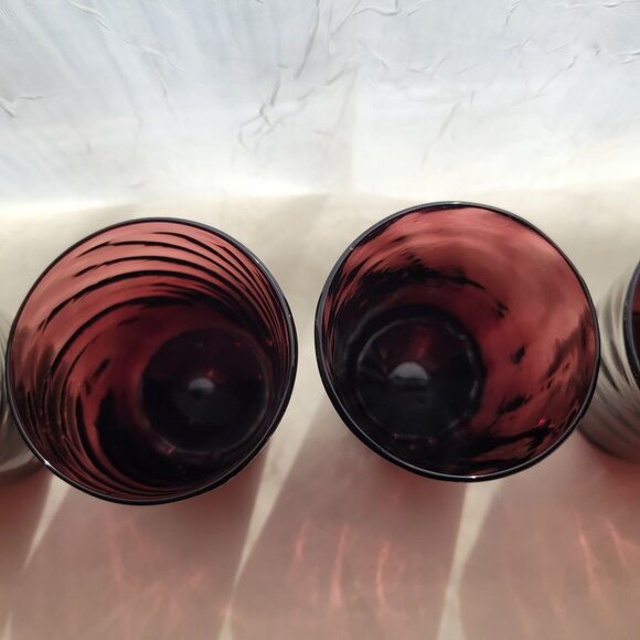 Set Of 6 Vintage Amethyst Swirl Patterned Hand Blown Glasses - Picture 4 of 4